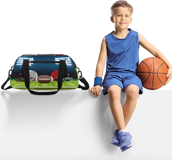 Football Helmet Kids Overnight Duffle Bags Boys Girls Teen Sports Gym Bag for Weekender Travel Gymnastics Dance Ballet