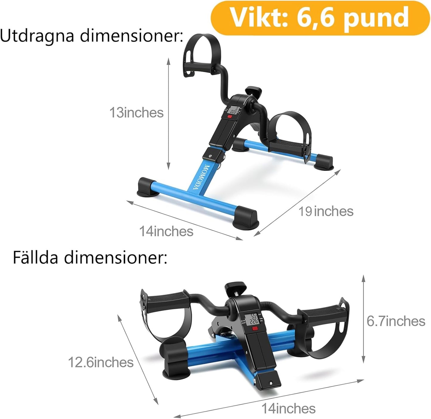 MOMODA Under Desk Pedal Exerciser Mini Bike for Leg/Arm - Foldable Peddler with LCD Display for Home/Office