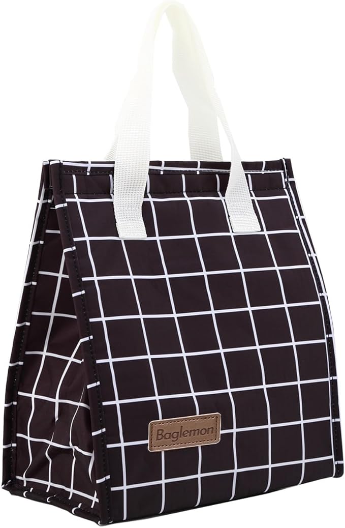 Lunch bag, Insulated Lunch Bag for Women Men, Lunch Containers Reusable Lunch Tote Bags for Work, Travel, Outdoor (BlackGrid)