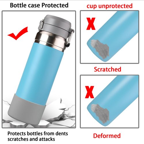2Pcs Silicone Boot Sleeve for Stanley IceFlow Fast Flow Water Bottle 24oz,Silicone Boot Bumper for Stanley Quencher 40oz,for IceFlow 20oz 30oz,for Quick Flip GO 24oz Bottle（Thickened） (Gray)