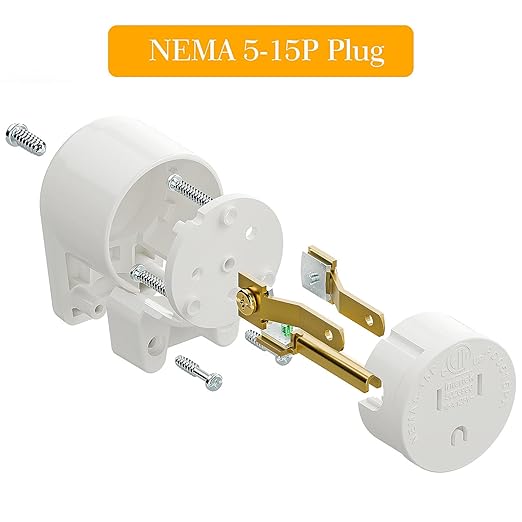 12-Direction Adjustable Nema 5-15P Right Angle Plug - 15A, 125V, White, ETL Verified