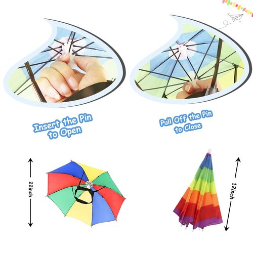 Umbrella Hat, 2 Pack Colorful Party Hats Hands Free Umbrella, Adjustable Fits All Age Kids Adults for Beach Fishing Gardening (Watermelon Red)
