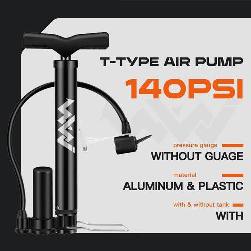 WWJ Manual Bike Tire Pump, Floor Bicycle Air Pump, Compatible Presta Valve Adaptor Portable Floor Pumps for Road Mountain Bikes and Car, Sports Balls High Pressure 140PSI with Tank