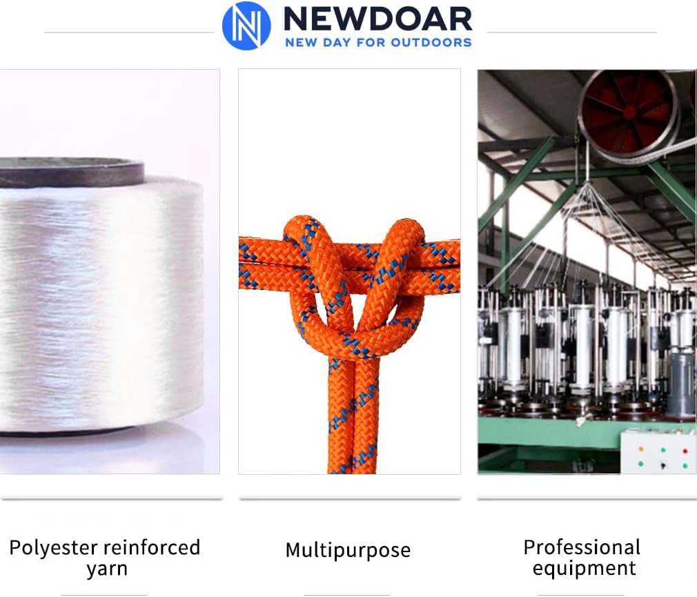 NewDoar 8mm Climbing Accessory Cord High Strength Rope Equipment for Mountain Climb, Fire Rescue Escape, Outdoor Survival, Camping (Polyester 20ft)