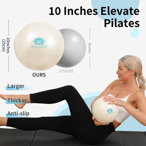 PAIDU Pilates Ball 10-inch Core, Anti-Explosion and Anti-Slip Mini Yoga Balls, Suitable for Pilates, Yoga, Core Training, Physical Therapy, Balance, Stability, Stretching Exercises (White)