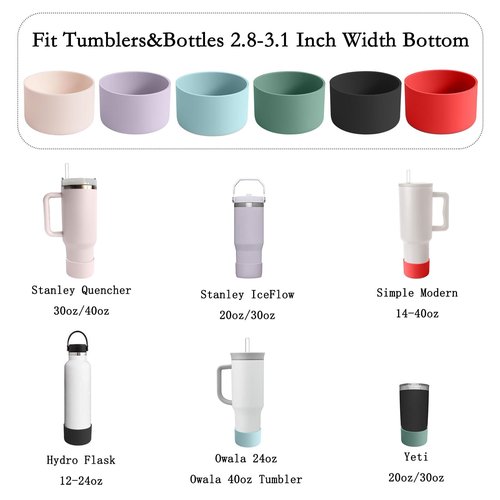 IOXXL 6Pcs Silicone Cup Boots for Water Bottle Fits Stanley/Hydro Flask/Simple Modern/Yeti/Owala, 2.8-3.1in Width Bottom Protector Cover Sleeve (6 Colors)