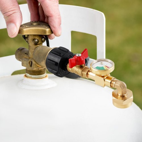 HJJWNDDNG Propane Refill Adapter, Fill 1 Pound Bottles from 20lb Tank, 90 Degrees L Shape Propane Regulator with Gauge and ON-Off Control Valve QCC1 Connection 1 lb. Tanks Propane Bottles
