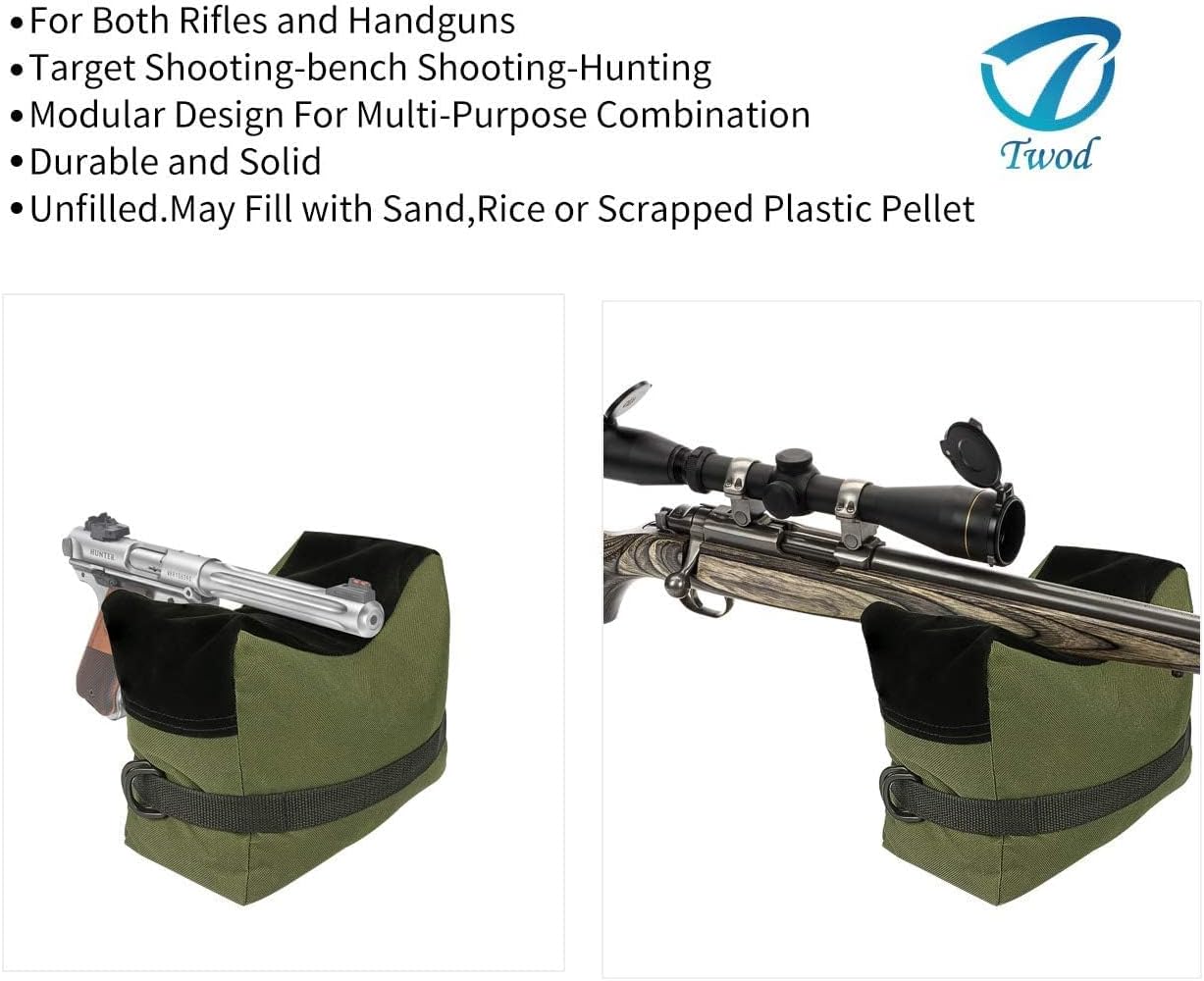 Twod Outdoor Shooting Rest Bags - Target Sports Bench Rest with Front & Rear Support SandBag Stand Holders for Gun Rifle Shooting Hunting Photography - Unfilled