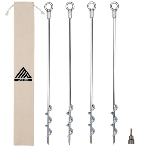 Earth Anchors - 24" Set of 4 Heavy Duty Ground Stakes with Drill Bit - Mobile Home, Shed & Swing Set Anchors - Tree & Awning Canopy Stakes