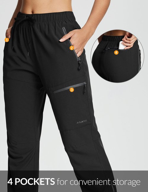 SPEXIAL Women's Hiking Pants Lightweight Water Resistant Travel Pants Quick Dry Ladies Elastic Waist UPF Casual Zipper Pockets Black S