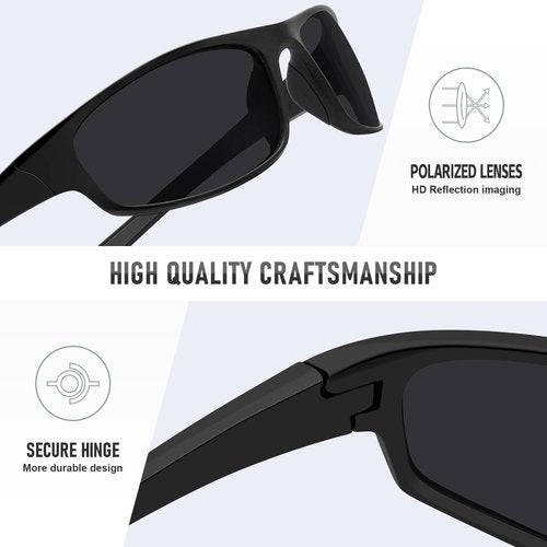 Ofwin Sports Polarized Sunglasses for Men Women Wrap Around Sun Glasses Fishing Cycling Driving Running UV Protection Black