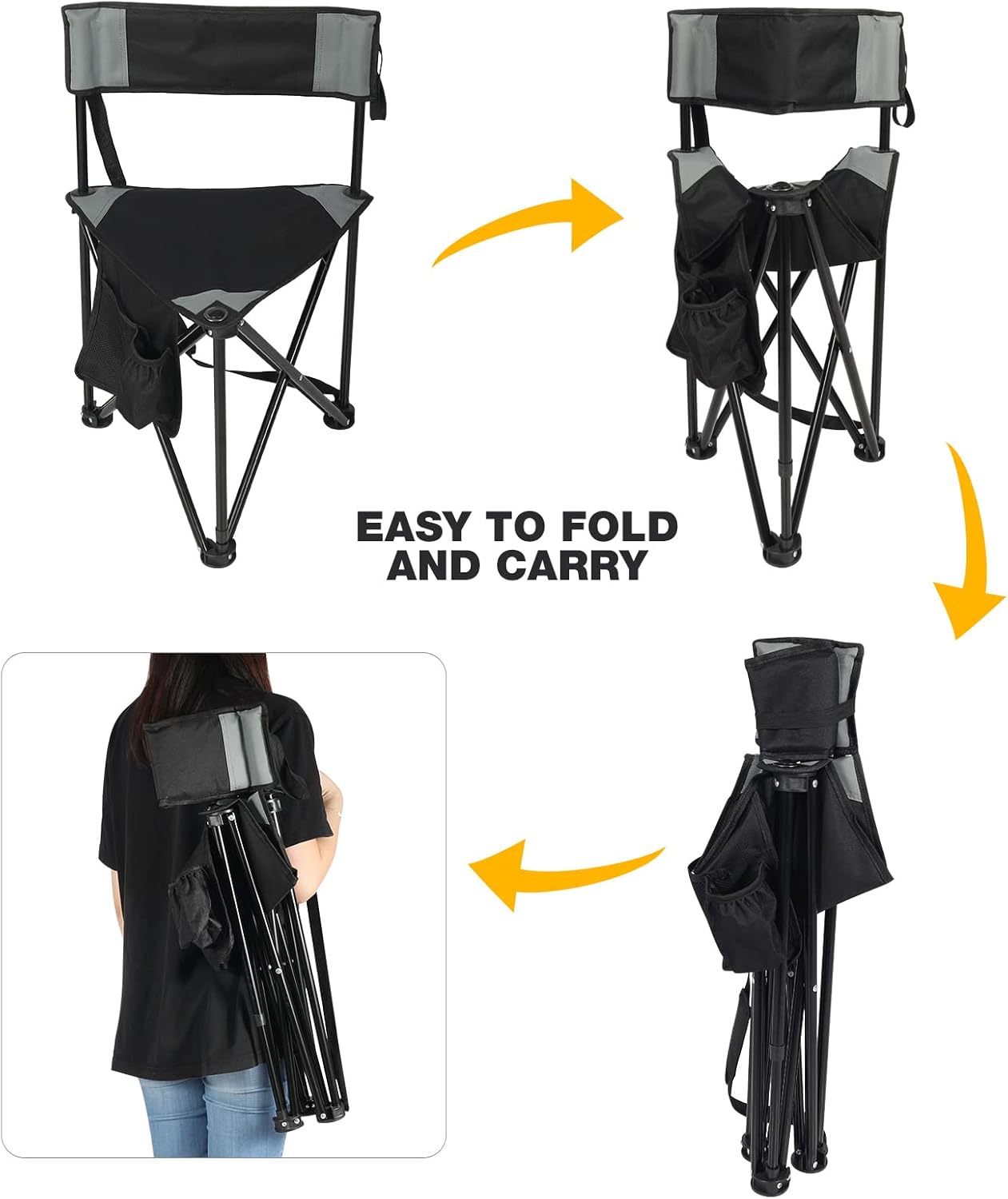 REDCAMP 2 Pack Tripod Hunting Chairs for Blinds, Folding Lightweight Portable Fishing Chair for Adults Hunting Stools with Backrest, Golf Chairs for Spectators, Camo