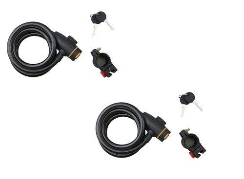 2-Pack Bicycle Locks with Keys and Mounting Brackets – 11.5mm x 47" Steel Security Cable for Bikes, Scooters & Outdoor Gear – Black PVC Coated