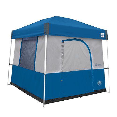 E-Z UP 10' x 10' Canopy, Spike Set, Roller Bag and Camping Cube Tent Converter for Shelter, Royal Blue