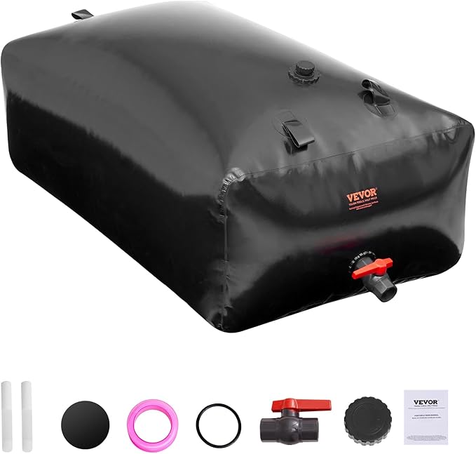 VEVOR 540L/142.7 Gallon Water Storage Bladder, RV Water Tank, 1000D PVC Collapsible Water Storage Containers, Large Capacity Soft Water Bag, Portable Water Bladder,Camping, Emergency Water Supply