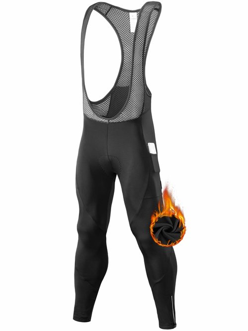 qualidyne Men's Winter Cycling Bib Pants 4D Padded Thermal Water Resistant Bike Tights Cold Weather Warm Pockets