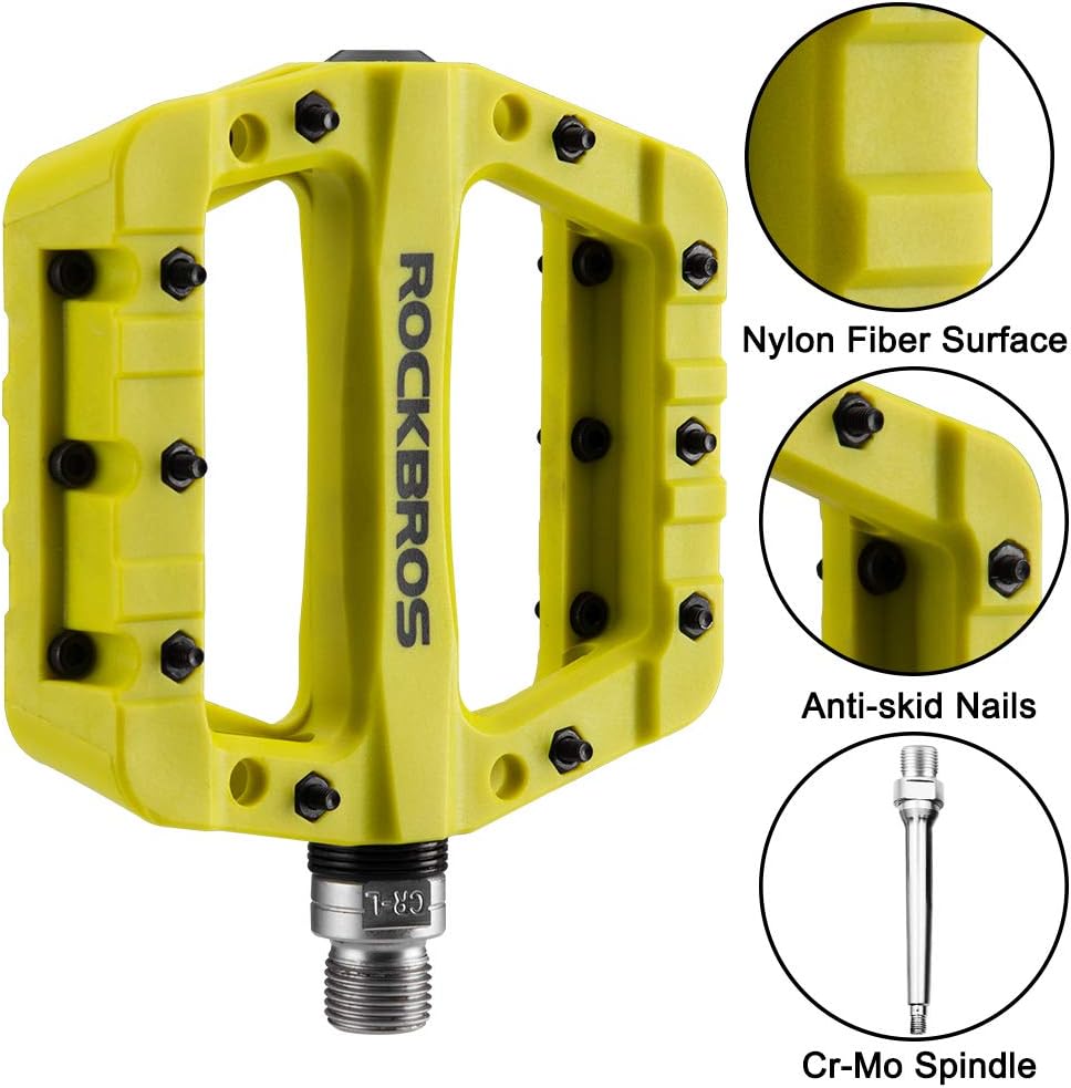 ROCKBROS MTB Pedals Mountain Bike Pedals Lightweight Nylon Fiber Bicycle Platform Pedals for BMX MTB 9/16"