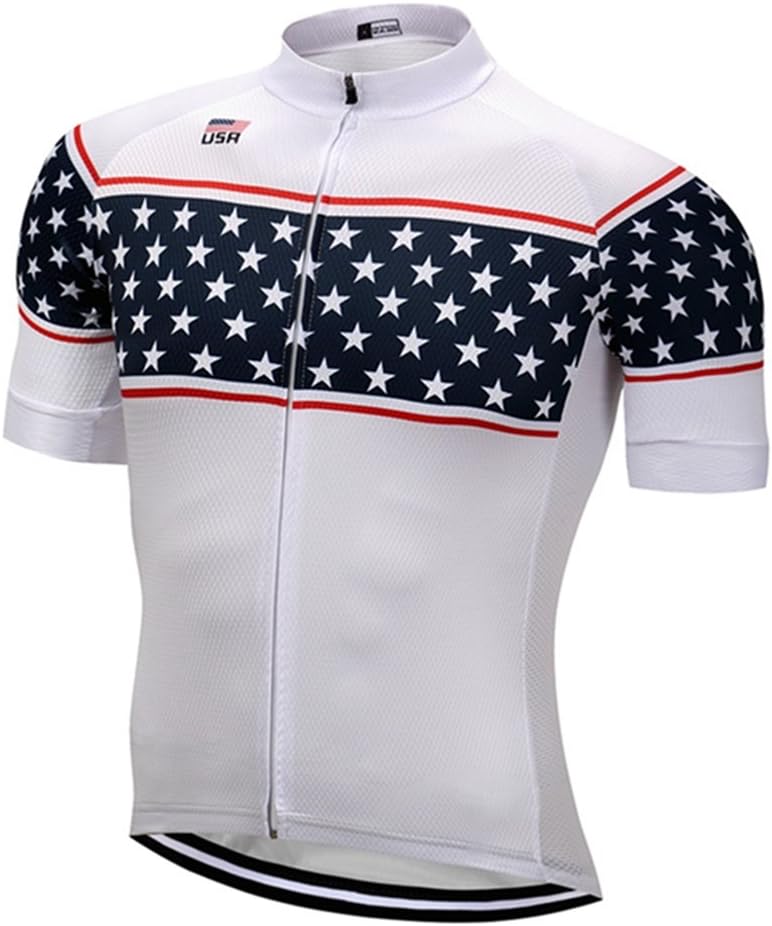 Weimostar Men's USA Cycling Jersey Short Sleeve Biking Shirts Breathable with Pockets