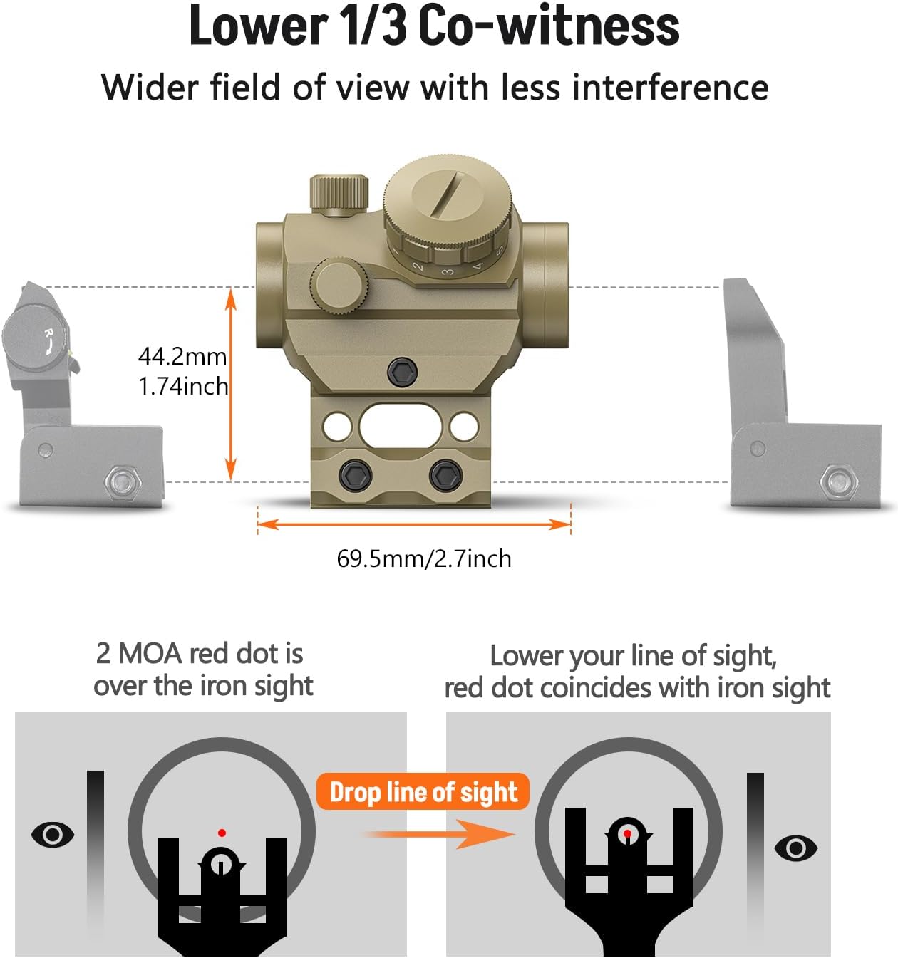 MidTen 2MOA Red Dot Sight 1x25mm Reflex Sight Waterproof & Shockproof & Fog-Proof Red Dot Scope with 1 inch Riser Mount