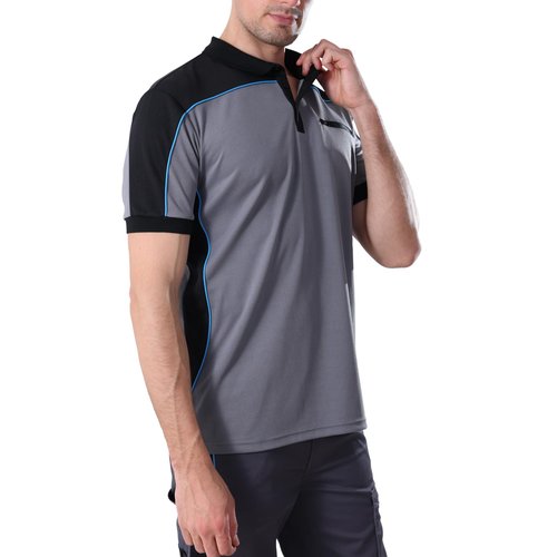 WORK IDEA Men's Polo Shirt Short Sleeve Breathable Work Shirts Golf Polo Tennis T-Shirt Tops,Grey,L