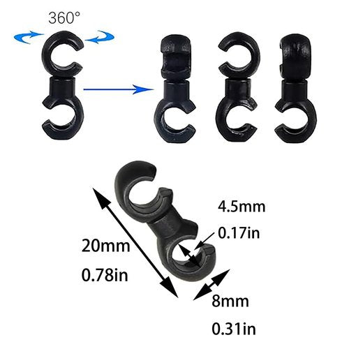 Bxian 10PCS 19.4mm Length Bicycle Black Cable Clip Bicycle Swivelling S Shaped Plastic Hook Clip Hose Guide for Brake Cable and Chainstay Cross Hook