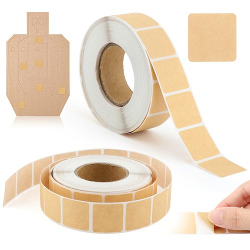 EMVANV 2000pcs/2 Rolls Target Pasters, Square Self-Adhesive Target Stickers for Shooting Range Practice (Brown, Craft Paper)