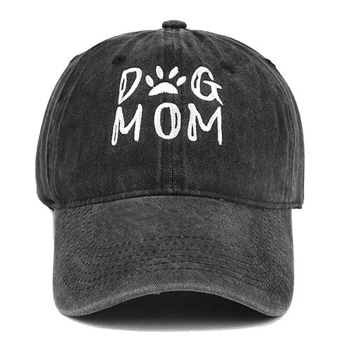 Dog Mom Hat Black Baseball Cap for Women Adjustable Vintage Washed Cotton Distressed Baseball Snapback Caps