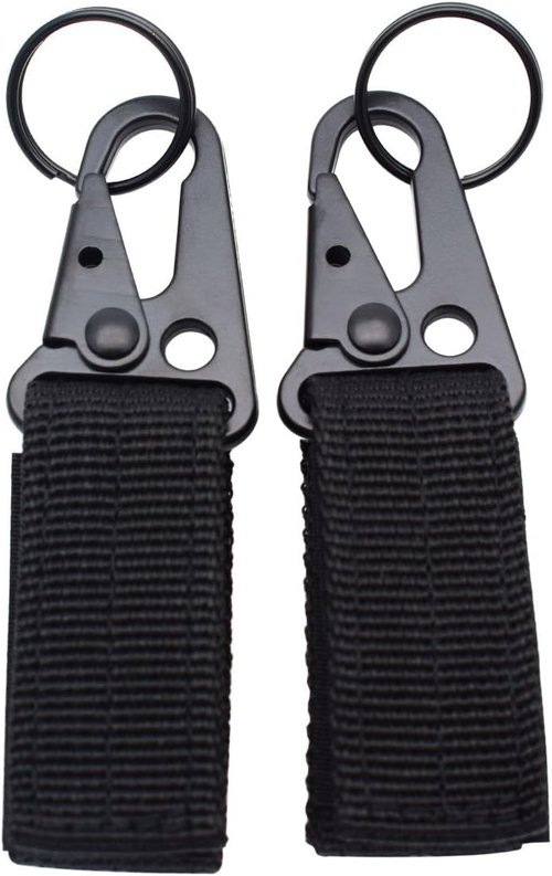 4 Pack Magic tape KeyChain Tactical Gear Clip Nylon Hook&Loop Belt Key Holder Black Metal Hook & O-ring Buckle for Molle Bags,Outdoor Sport Hiking Backpack,Belt,Webbing Attachment Strap