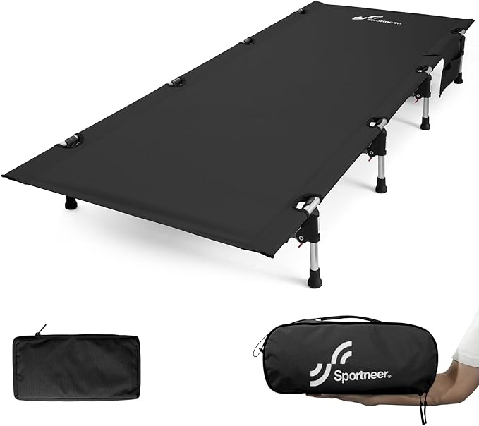Sportneer Camping Cot, Folding Cots Lever Lock Portable Lightweight Sleeping Camping Bed for Adults Outdoor Travel Backpacking Camp Hiking Supports 330lbs
