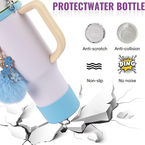 AAUP Cup Accessories Set, Includes Water Bottle Holder,Straw Cover,Silicone Boot,Pompom Ball,Daisy key-chain, Compatible with Stanley Cup16oz 24oz and 40oz (Flower pink)