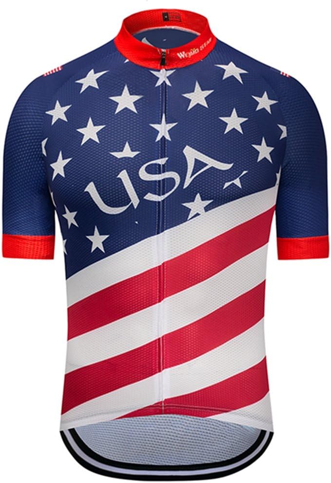 Weimostar Men's USA Cycling Jersey Short Sleeve Biking Shirts Breathable with Pockets