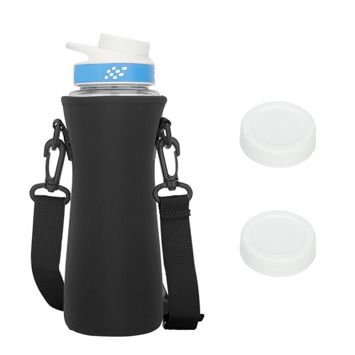 Taladad 22 oz Water Bottle Sleeve with 2Pcs Lids,Neoprene Insulated Water Bottle Case Cover Holder Carrier with Shoulder Strap for Cirkul Water Bottle (With shoulder straps, Black)