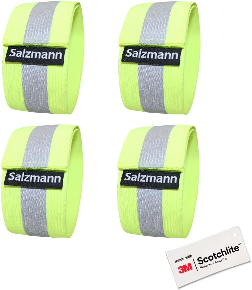 Salzmann Reflective Elastic Arm and Leg Bands | Made with 3M Scotchlite | Set of 4