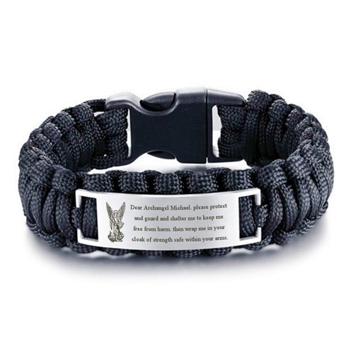 Saint Michael Paracord Bracelet - Tactical Survival Bracelet for Men with Archangel Prayer Scripture,Archangel St Michael Protetion Bangle Catholic Christian Gifts for Dad,Husband,Son (Black)