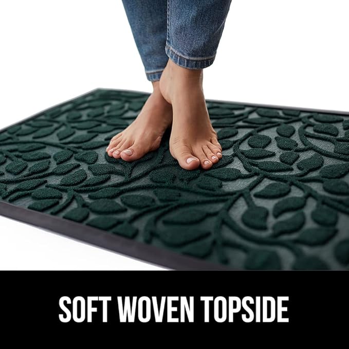 GORILLA GRIP 100% Waterproof All-Season WeatherMax Doormat, 23x35, Durable Natural Rubber, Stain and Fade Resistant, Low Profile, Indoor Outdoor Doormats, Easy Clean Patio Entry Mat, Moss Vine Leaves