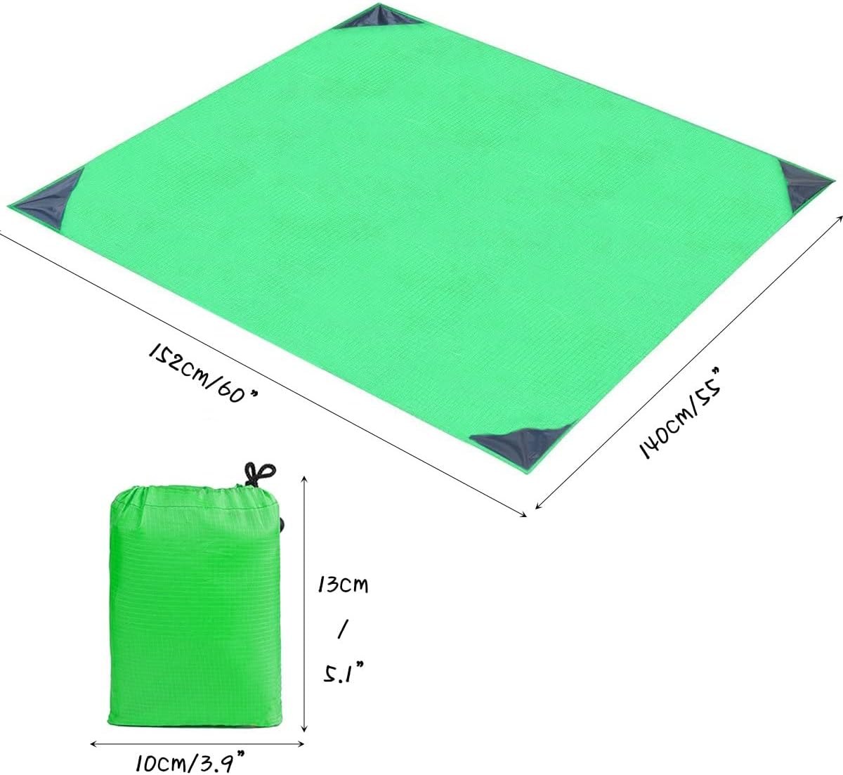 Outdoor Pocket Picnic Beach Blanket Nylon Collapsible Waterproof and Sandproof Puncture Resistant and Anti-Tearing Mat for Camp Sports,Beach,Picnic,Travel,Hiking and Festivals(140x152 cm/55''x60'')