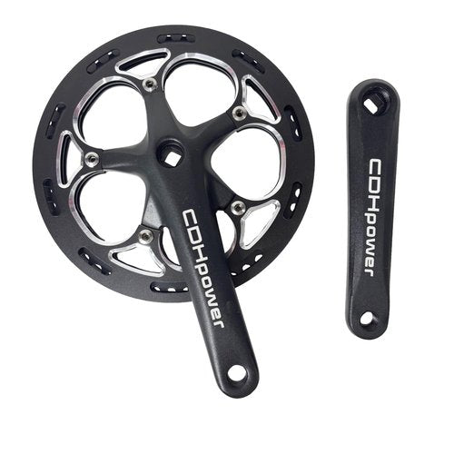 AUTES Single Speed Bike Crankset 52T/170mm/130mmBCD Alum Double Chainring Guard Square Hole Crank Arm Set for City Bike/Electric Bike/Road Bikes/MTB/Folding Bicycle