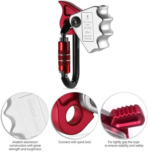 Lixada Rope Grab with 24KN Quick Lock Rock Climbing Fall Protection Safety Clip Outward Bound Training Protection Rescue Lanyard Grab