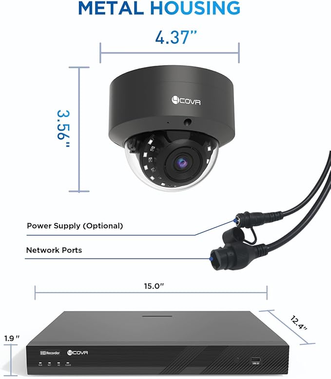 4COVR PoE 4K 16 Channel Security Camera System for Business, Human Vehicle Detection, 16x 8MP IK10 Vandal-Proof IP67 Dome Commercial IP Camera Night Vision, 16CH NVR 4TB, 24/7 Recording, LY54AB8M1616