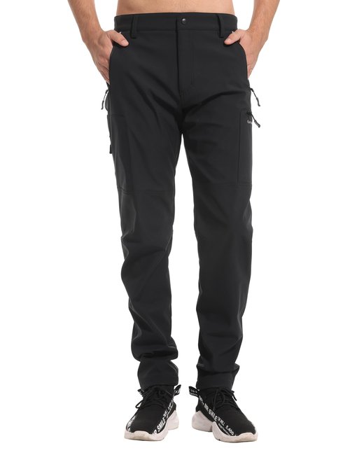 KUTOOK Winter Jogging Pants Men Wind Breaker Thermal Pants Hiking Fleece Lined Cold Weather Pantalones Térmicos para Hombre Warm Snow Sweatpants Outdoor Clothing Fishing Golf Black Green M
