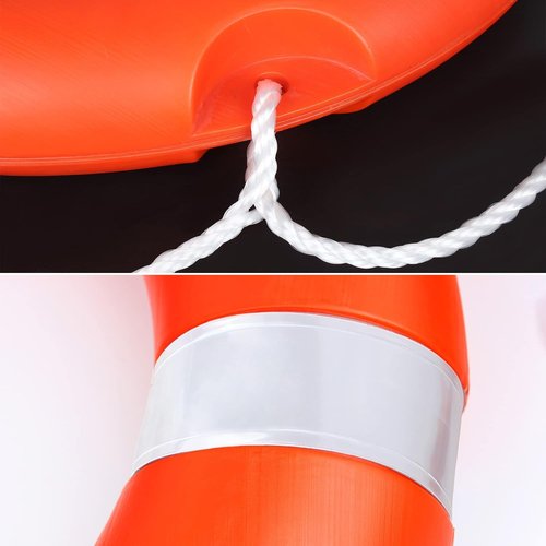 23" Life Ring with Floating Lifesaving Rope 50’ for Boating Safety, Boat Throw Rings with Reflective Strip,Orange Throw Ring with Grab Lines