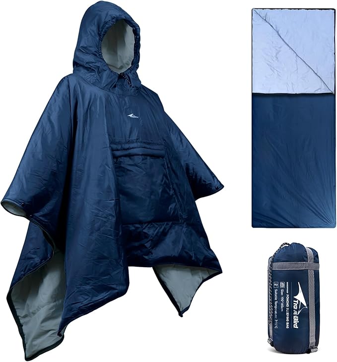 Sleeping Bag for Adult, Wearable Blanket Insulated Poncho Hooded, Sleepingbag Quilt for Winter Camping Hiking Sports