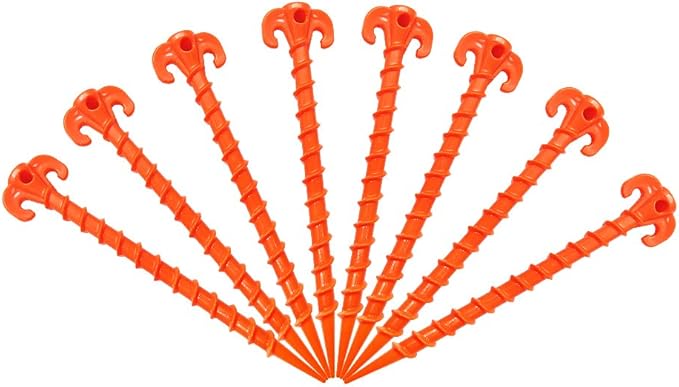 Canopy Stakes Canopy Anchors Beach Tent Stakes Heavy Duty Screw Shape 25 cm 10 inch - 8 Pack Orange Tent Stake for Outdoor Hiking Camping