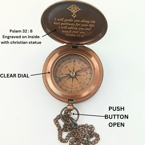 DAYOL'X Psalm 32:8 Engraved Personalized Compass - Baptism Gifts for Boys Girls, First Communion, Christian Gifts for Men for Dad from Daughter, Son, Kids