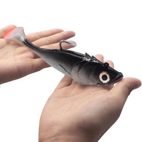 Big Jig Worm Lures Swimming Bait Soft Plastic Fishing Lure for Bass, Crappie, Trout, Pike, Sea Bass, Redfish, Striper,Fishing Lures for Freshwater & Saltwater (Black Glitter-1 Piece)