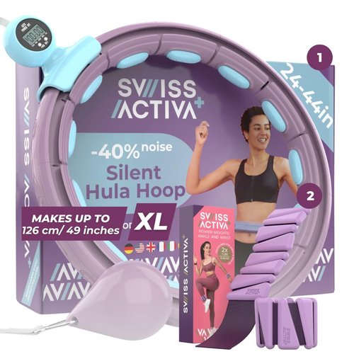 Swiss Activa+ S4.S XL Smart Hula Hoop with Wrist & Ankle Weight 1lb -Hula Hoop up to 22-49in - Wrist & Ankle Weight 1lb Set -Fitness for Women