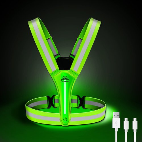 Topward LED Reflective Vest Safety Gear 2 Pack, Light Up Vest for Night Walking Cycling, High Visibility Running Vest with Reflective Strips
