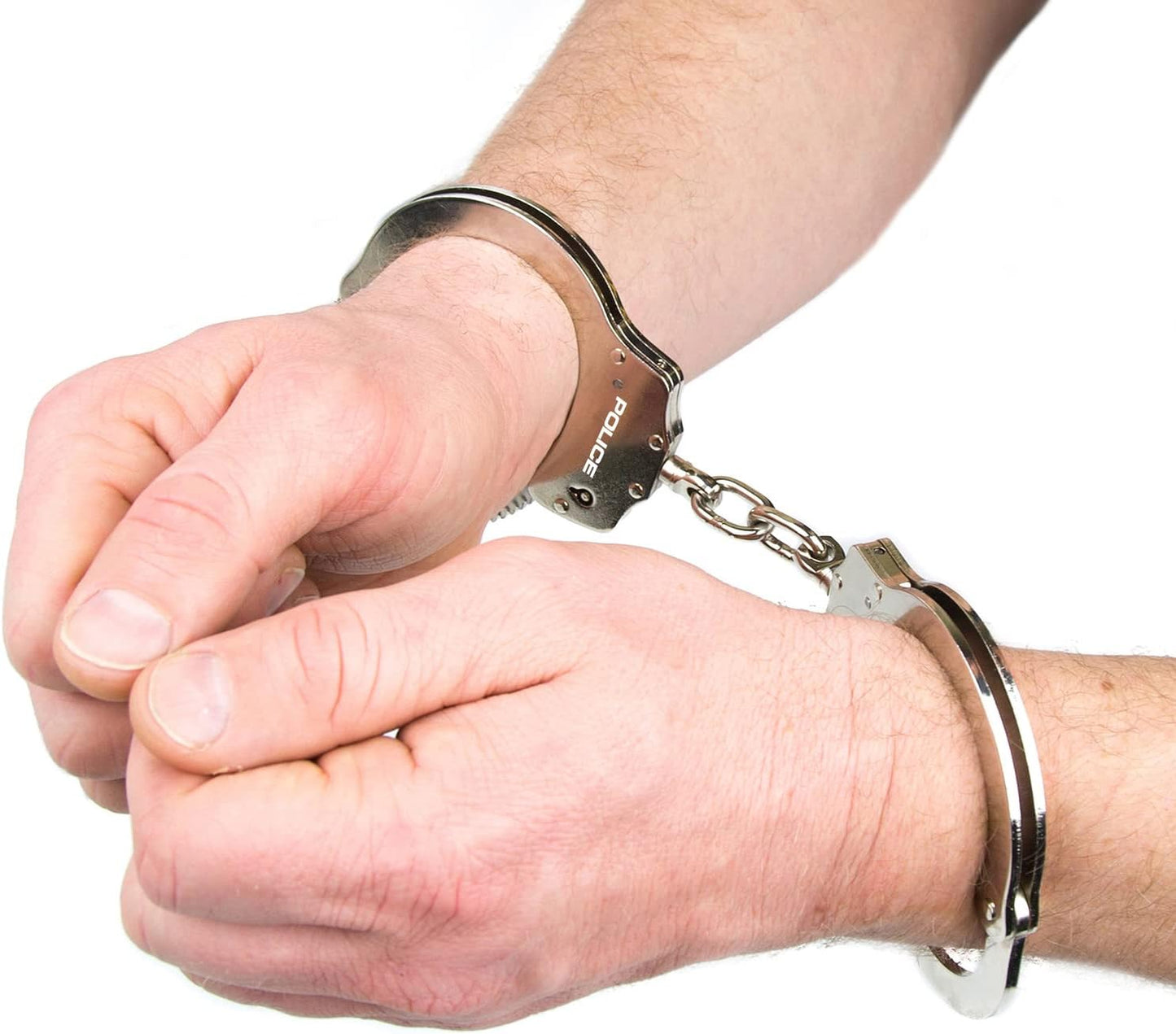 POLICE Handcuffs – Heavy Duty Grade Professional Steel Hand Cuffs, Double Lock Metal Silver Finish for Security & Personal Safety
