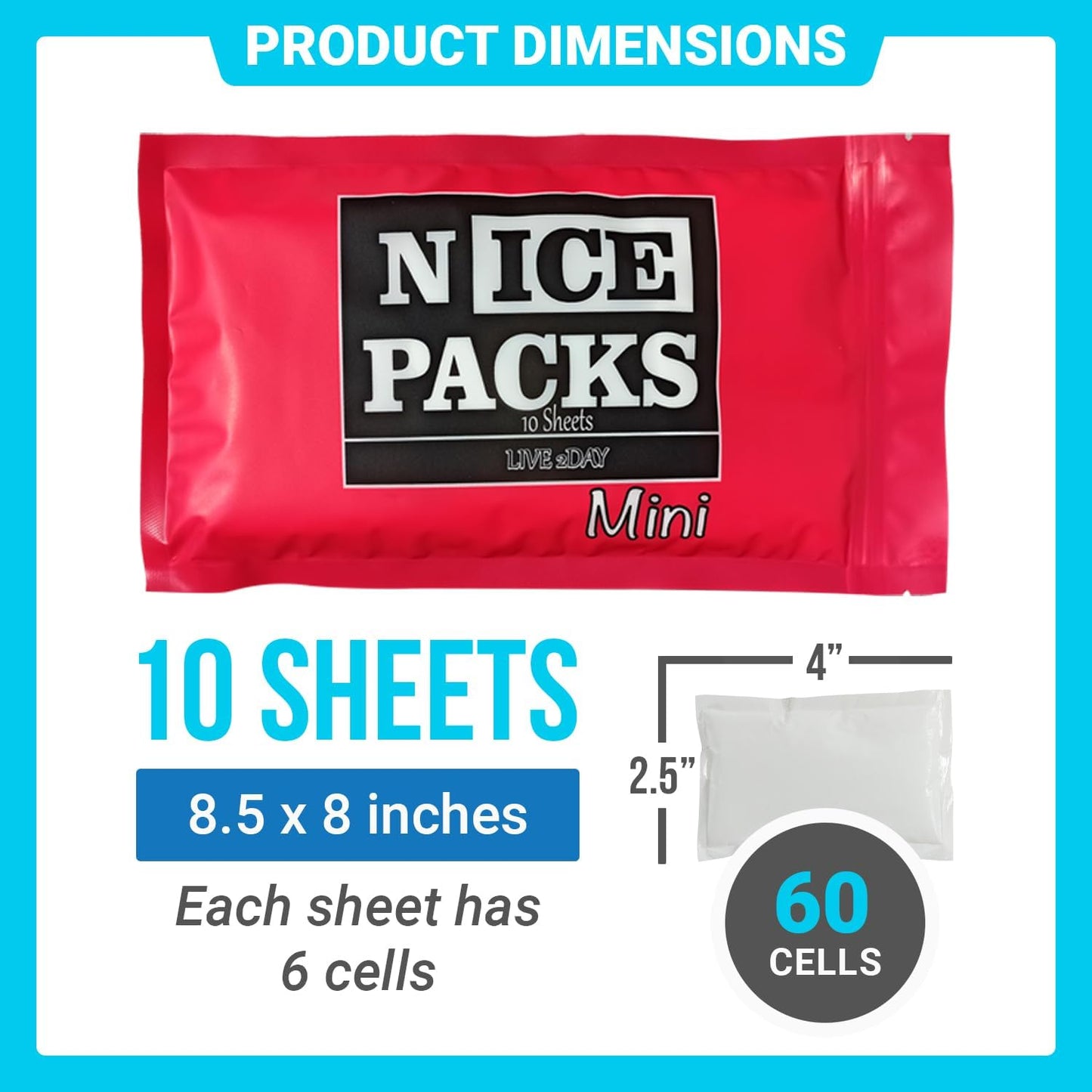 Nice Packs Reusable Dry Ice Packs for Coolers, Lunch Boxes, Frozen Food Shipping - Flexible and Long Lasting (10 Large Sheets)