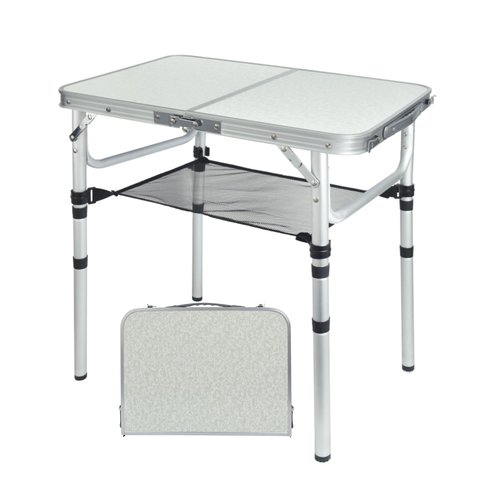 Geastsheng Small Folding Camping Table, 2ft Portable Picnic Table Aluminum 24" x 16" Folding Table, 3 Adjustable Heights Portable Lightweight Table Dining Table for RV, Picnic, Beach (White)